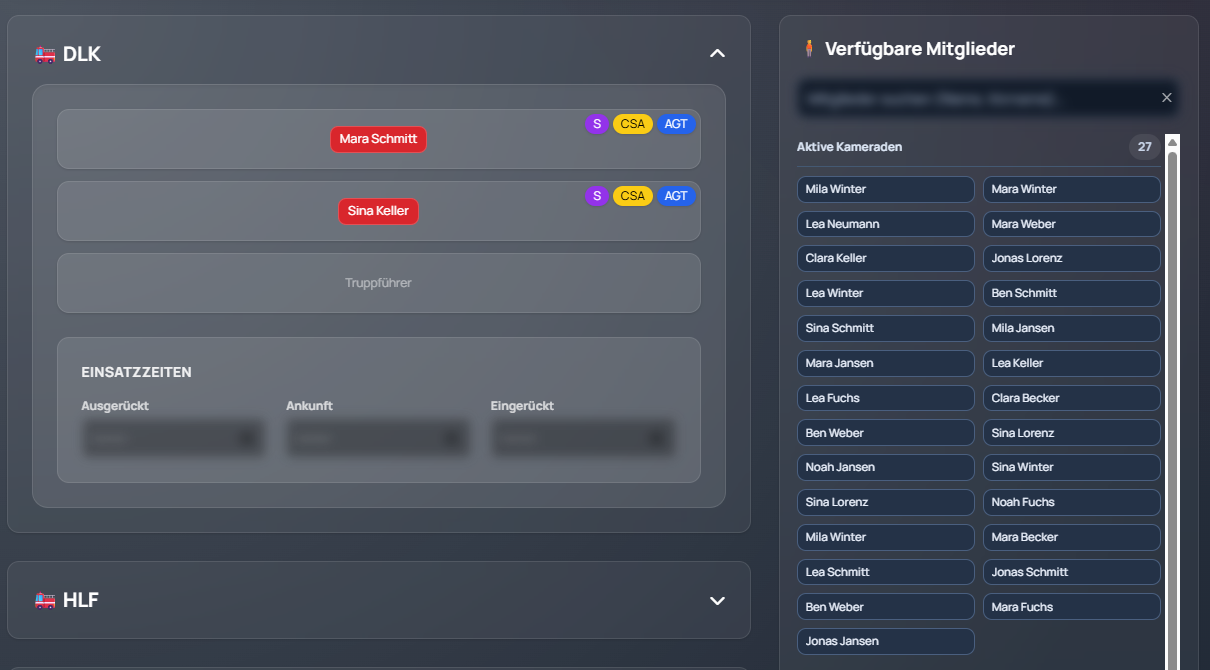 Fahrzeugzuweisung innerhalb eines Einsatzes im Feuerwehrverwaltungssystem