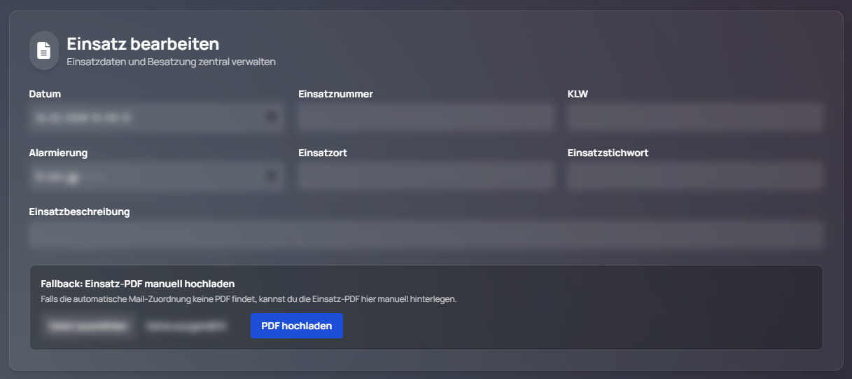 Stammdatenansicht eines Einsatzes im Feuerwehrverwaltungssystem