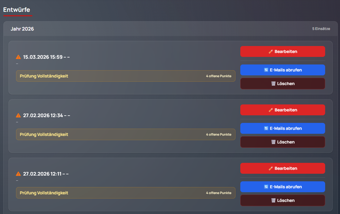 Aufgeklappte Einsatzübersicht mit weiteren Details